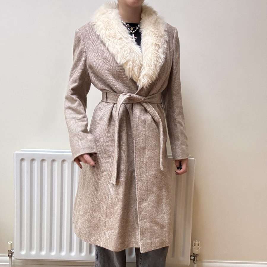 Shop All 237 Beige Coat With Faux Fur Trim (M)