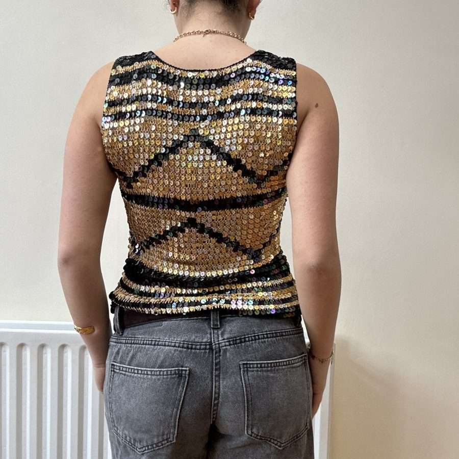 Shop All 203 Gold & Black Sequin Crochet Top (S)