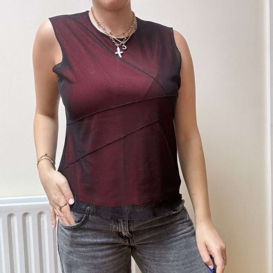 Shop All 113 Red Layered Mesh Top (L)