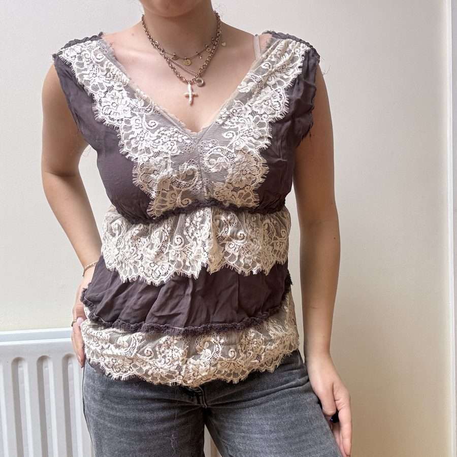 Shop All 117 Brown Y2K Lace Layered Vest (M/L)