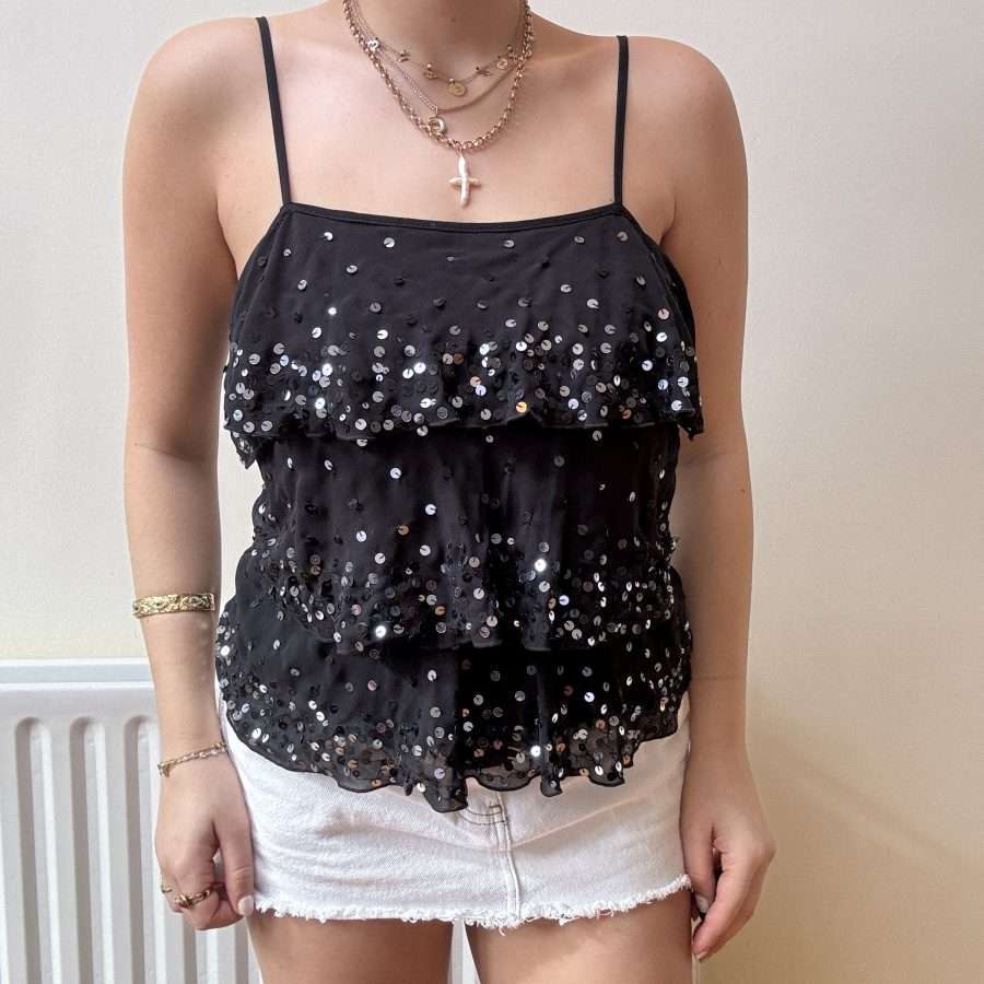 Shop All 145 Black Y2K Layered Sequin Cami Top (L)