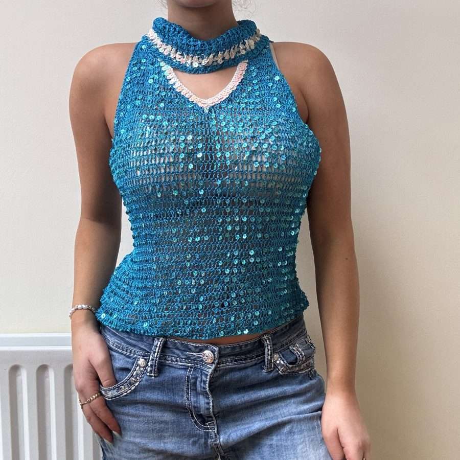 Shop All 41 Aqua Sequin Vintage Top (M)